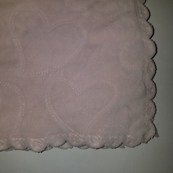 Mon Lapin Pink Hearts Fleece Baby Blanket Lovey White Sherpa Scalloped Edges - Picture 3 of 8